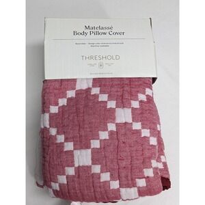 NWT Threshold Matelasse Body Pillow Cover Red White Geometric Reversible 20x52